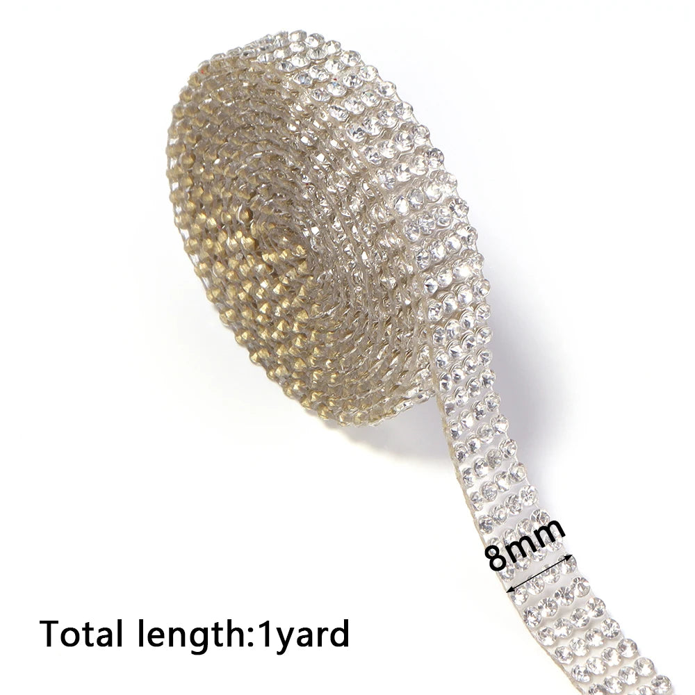 Self-Adhesive Rhinestone Trim Band Crystal Strip Tape | DIY Rhinestone Trim Tape PLUSH 8mm 1yard