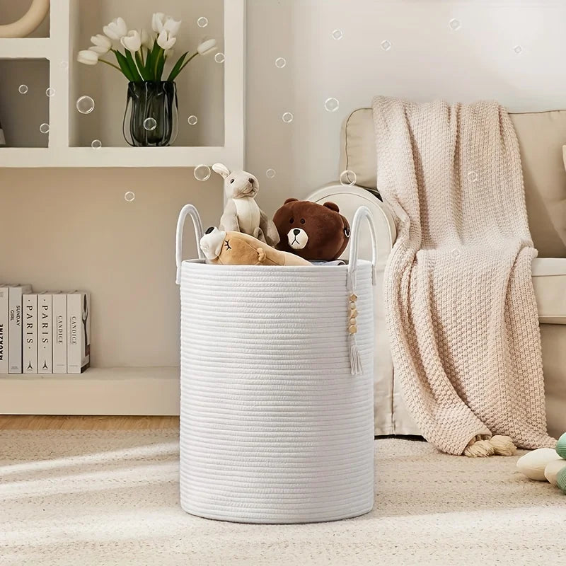 Extra Large Cotton Rope Storage Basket – Laundry & Toy Bin Rope Storage Basket PLUSH