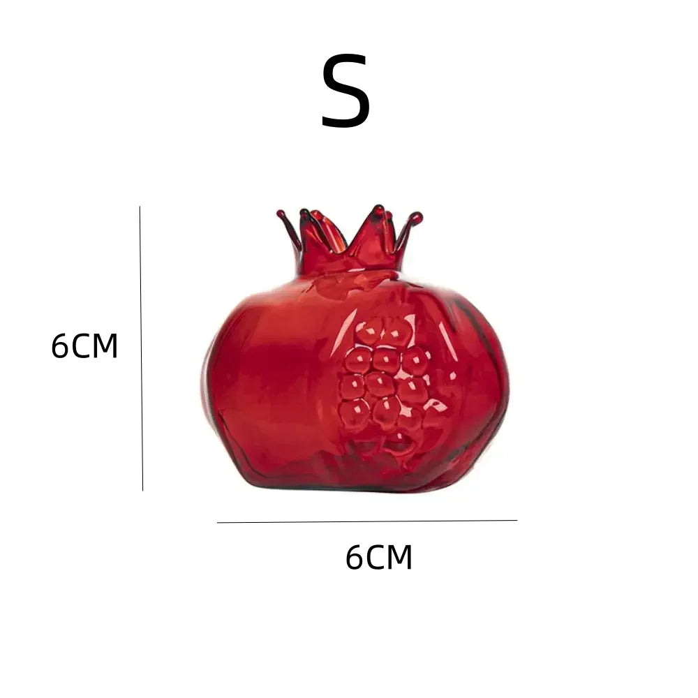 Mini Pomegranate Hand-Blown Glass Vase – Hydroponic Planter Decorative Glass Vase PLUSH red-S