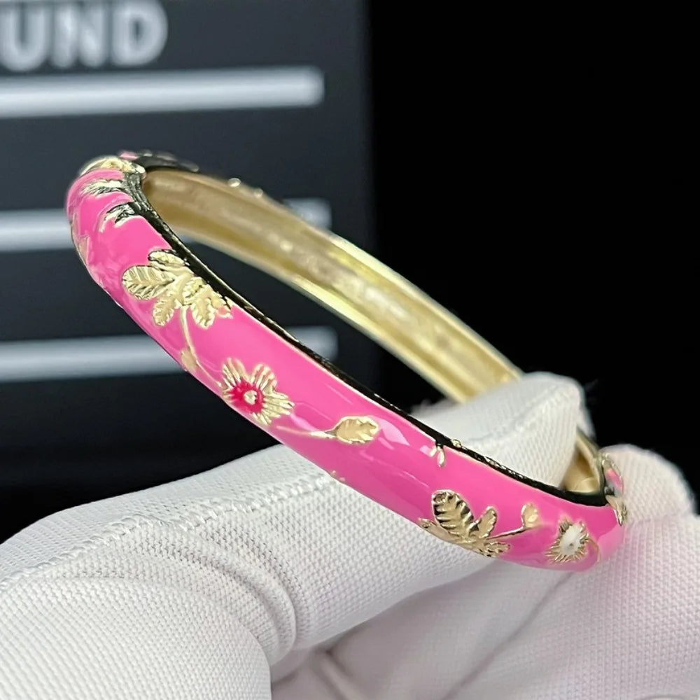 Chinese Cloisonné Enamel Peony Bangle – Vintage Filigree Bracelet Enamel Bangle Bracelet PLUSH rose pink