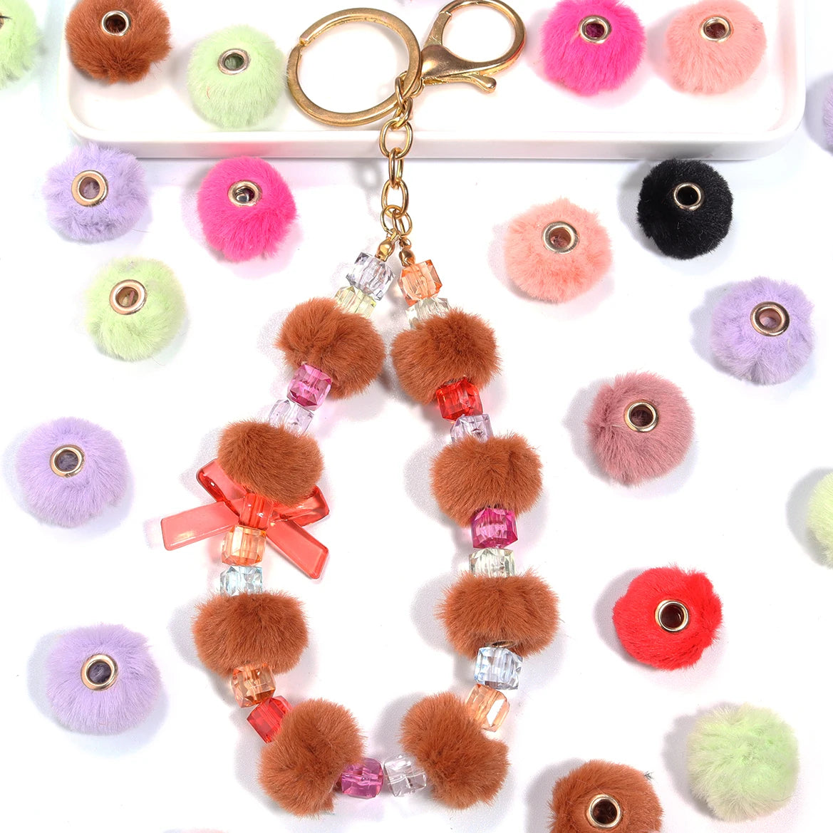 10pcs Multicolor Pompom Plush Fur Ball Beads DIY Jewelry Charms DIY Jewelry Charms PLUSH