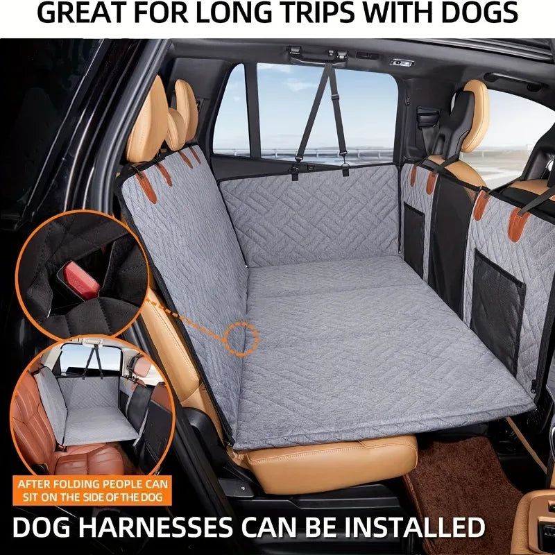 Gray Waterproof Dog Car Seat Hammock Cover – Heavy Duty Pet Car Seat Cover PLUSH