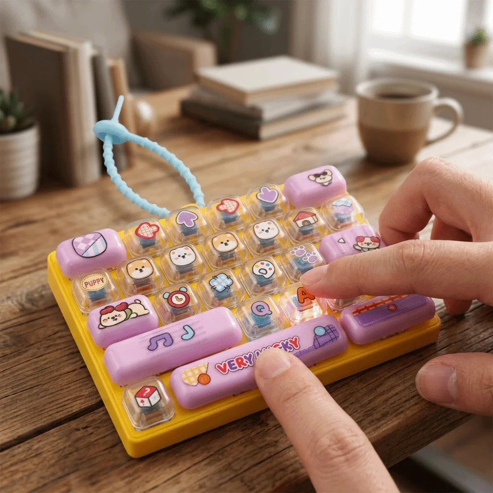 Mini Keyboard Keychain 26-Key Colorful Mechanical Pendant Novelty Keychain Pendant PLUSH