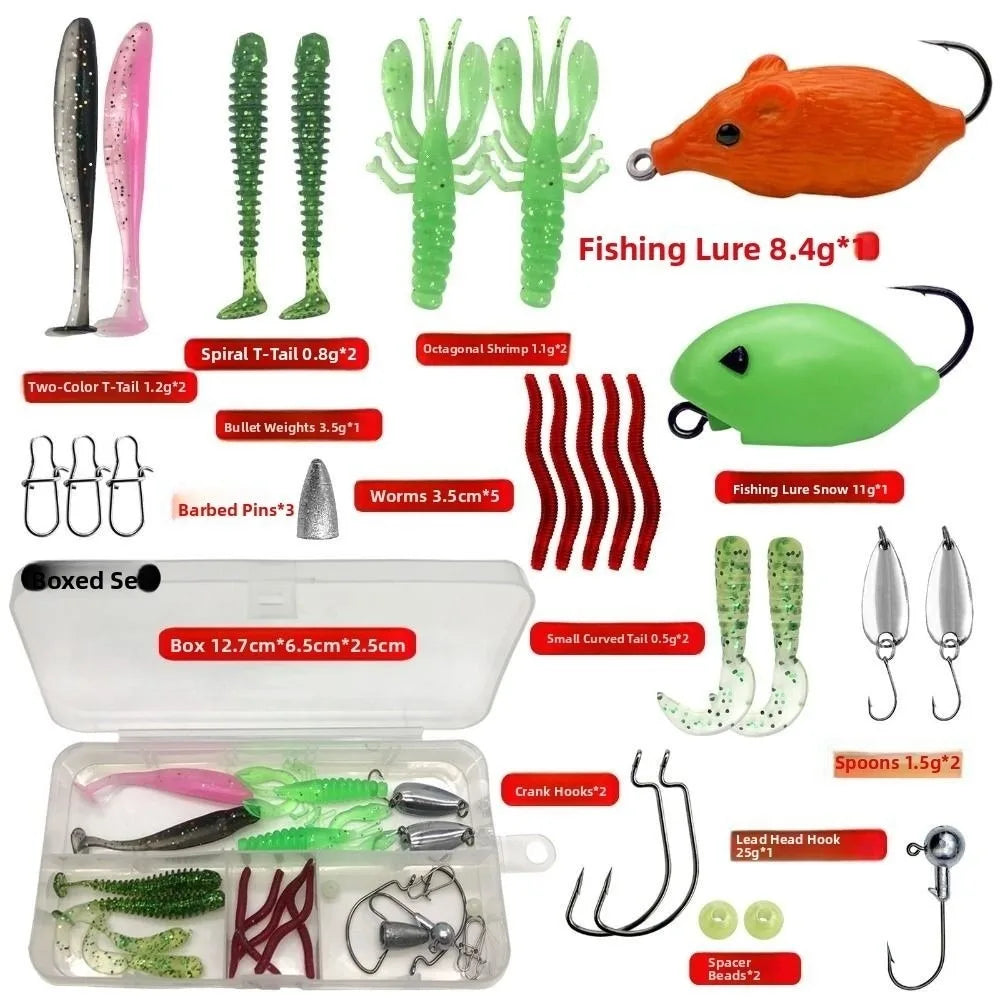 Soft Fishing Lures Kit – Silicone Bait & Hook Set with Box Fishing Lure Kit PLUSH 27pcs