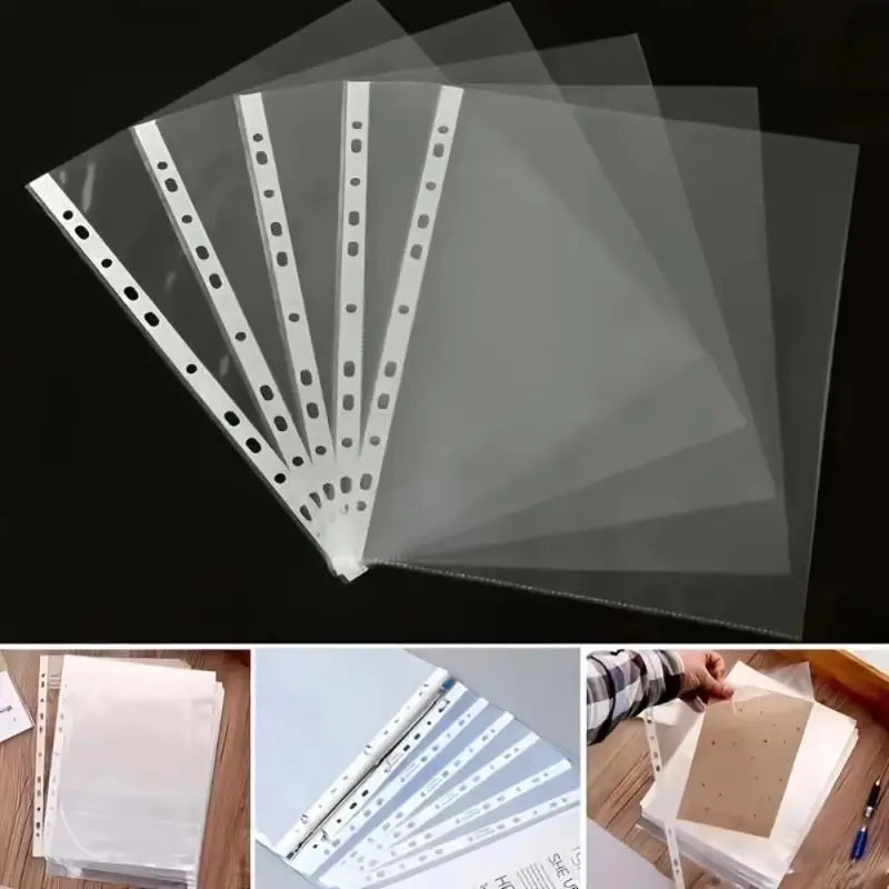 100pcs Clear A4 File Folders – 11-Hole 3-Ring Binder PP Sleeves Document File Sleeves PLUSH