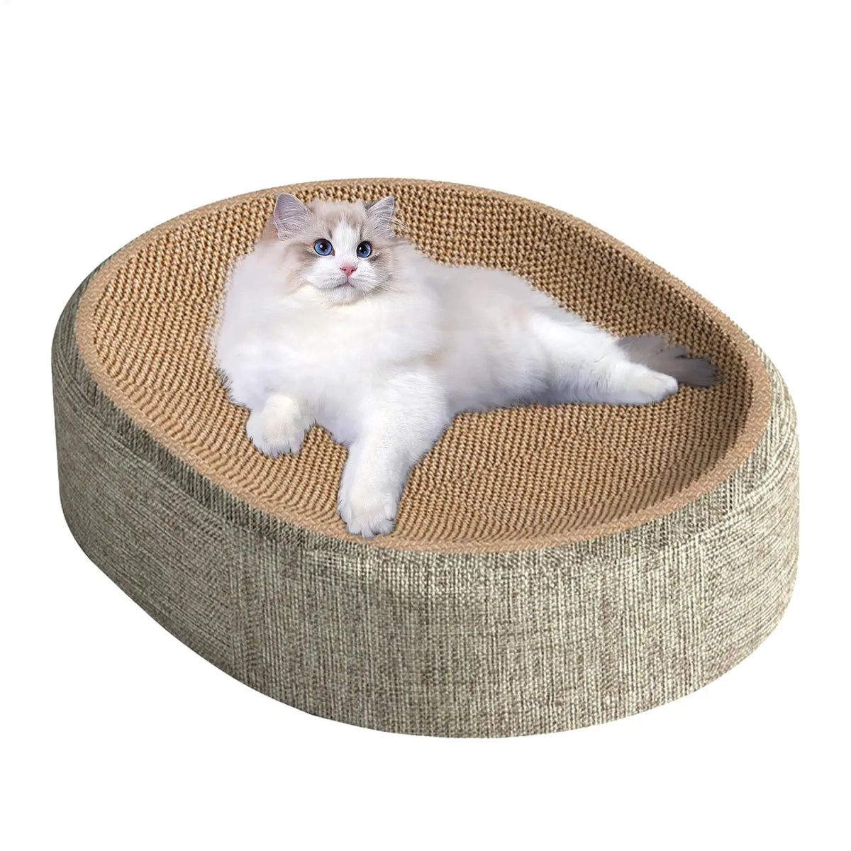2-in-1 Oval Cat Scratching Board & Cozy Bed – Sisal Pad Cat Scratcher Bed PLUSH