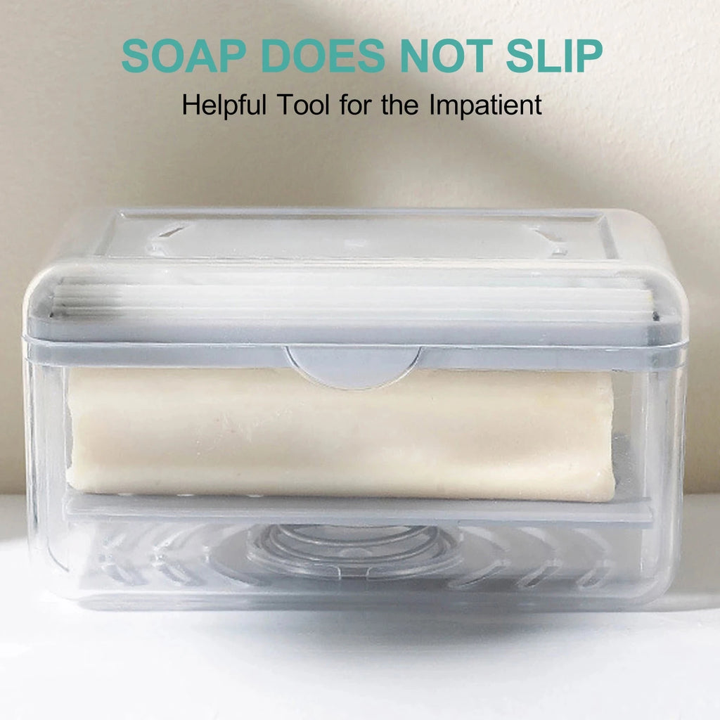 Roller Soap Dish Holder with Drain & Sponge | Plastic Soap Box Soap Dish Holder PLUSH