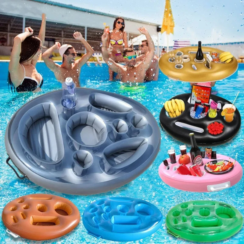 Inflatable Floating Pool Drink Cooler with Cup Trays – PVC Inflatable Pool Float PLUSH