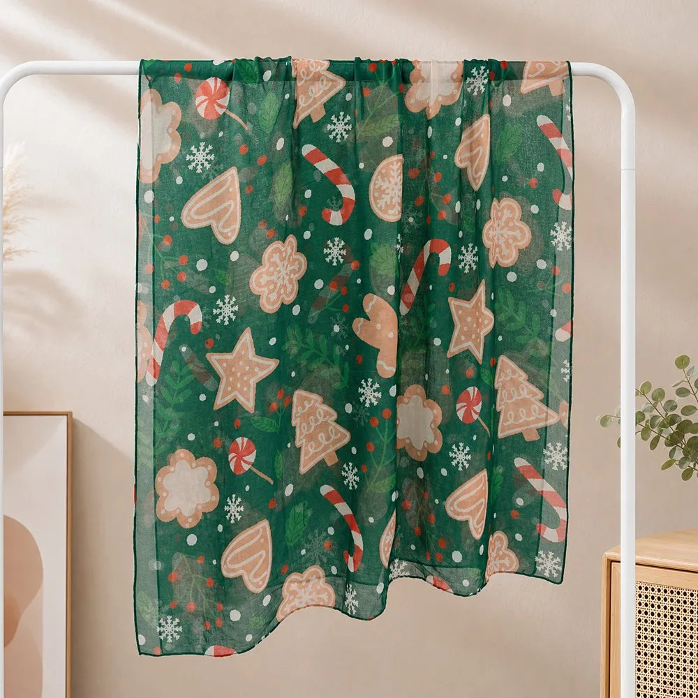 Women's Christmas Voile Scarf – Snowman Print Shawl 180x90cm Holiday Voile Scarf PLUSH 14