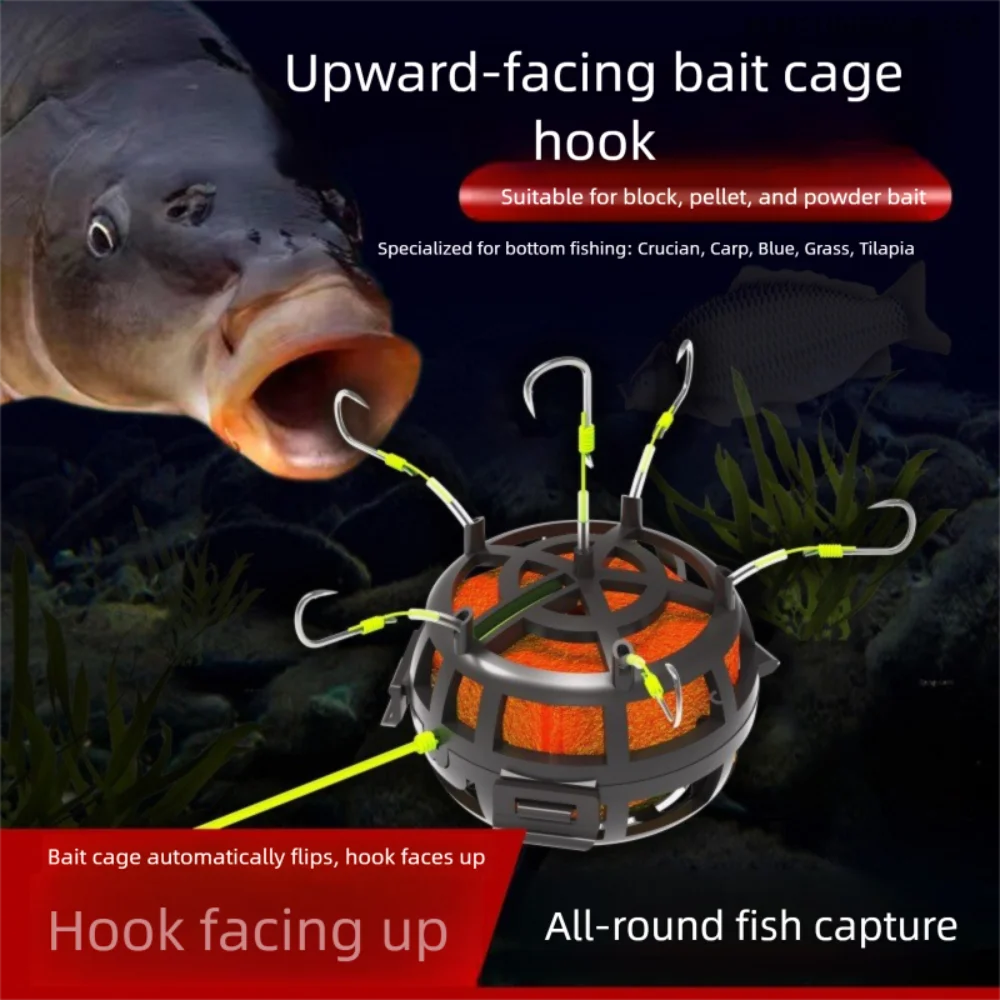 Feeder Bait Cage Rig 6 Hook Carbon Steel Anti-Tangle Sinker Fishing Hook Rig PLUSH
