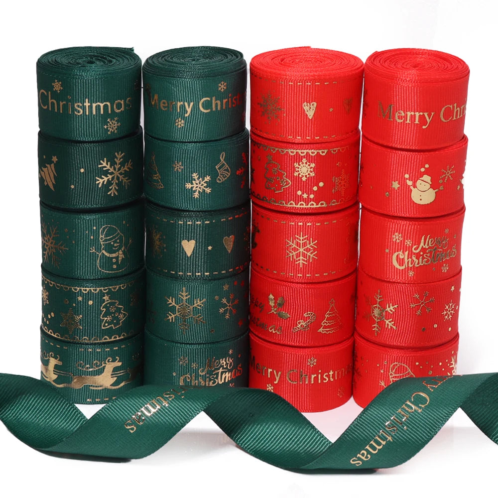 5 Yards Gold Foil Christmas Ribbon – Gift Wrap & DIY Decor Craft Ribbon PLUSH