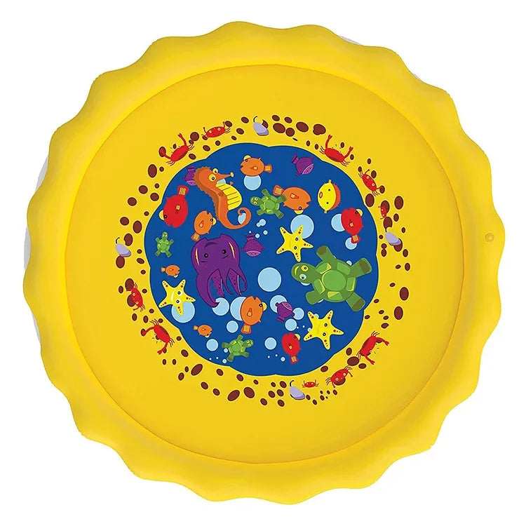 Inflatable Splash Pad Water Play Mat for Kids & Pets – 170cm Inflatable Splash Pad PLUSH Yellow Ocean