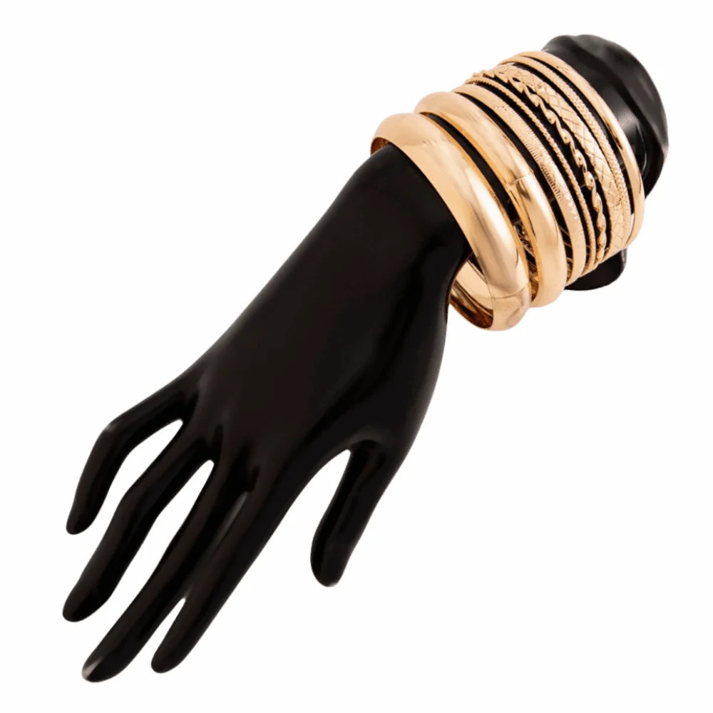 Vintage Punk Metal Bangle Set – Stackable Wide Bracelets 3–8pc Stackable Bangle Set PLUSH 8Pcs Gold