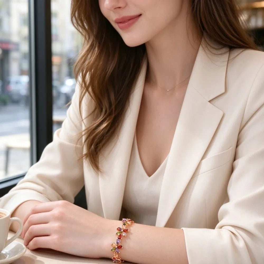 Copper Zircon Ice Flower Bracelet – Mixed Color Women's Zircon Bracelet PLUSH