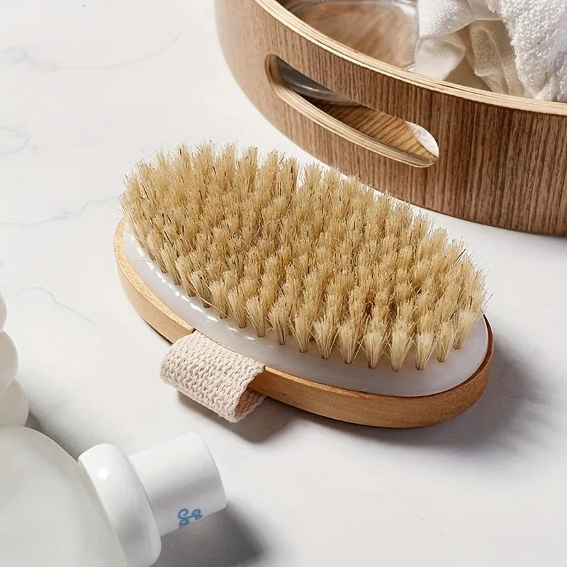 Dry Body Brush Natural Bristle – Wet & Dry Spa Exfoliator Body Exfoliating Brush PLUSH