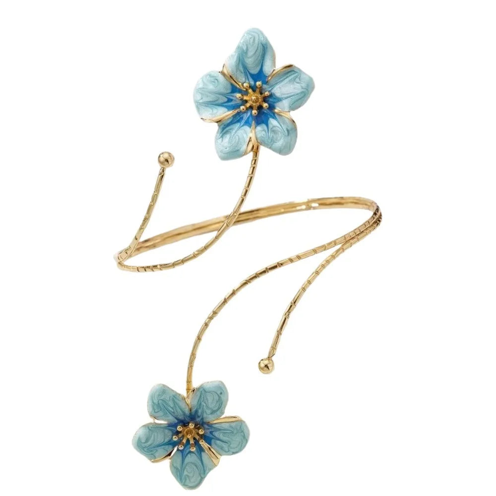 Enamel Flower Bangle Bracelet – Adjustable Open Cuff for Women Enamel Bangle Bracelet PLUSH Blue