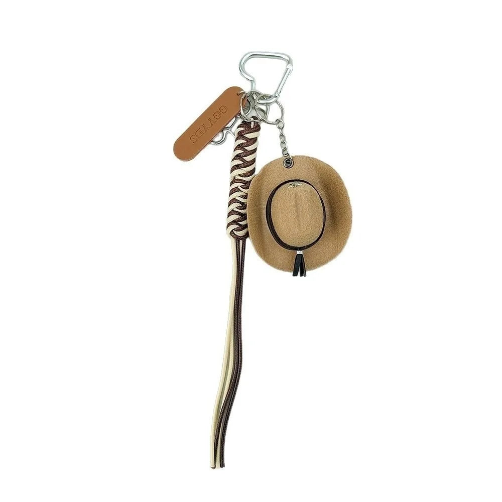 Vintage Mini Cowboy Hat Keychain – Braided Star Pendant Charm Fashion Keychain Charm PLUSH Khaki