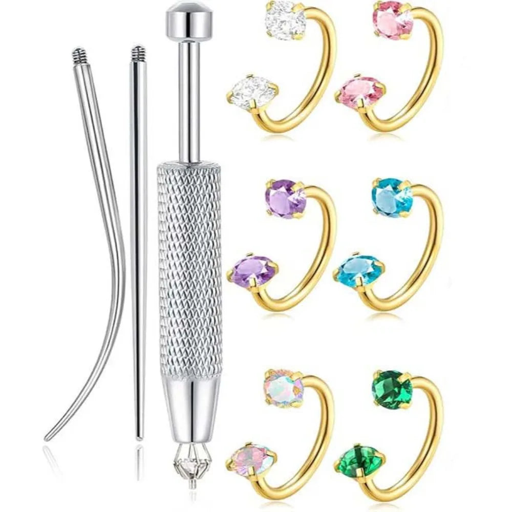Stainless Steel Ear Piercing Tool Set – Taper & Ball Grabber Piercing Tool Set PLUSH Gold 9pcs