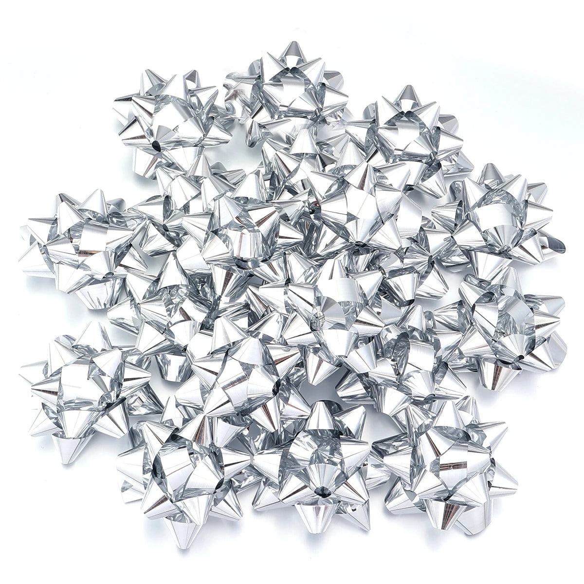 Self-Adhesive 3D Star Bows for Gift Wrapping & Decoration Decorative Gift Bows PLUSH silver 60mm x 20pcs