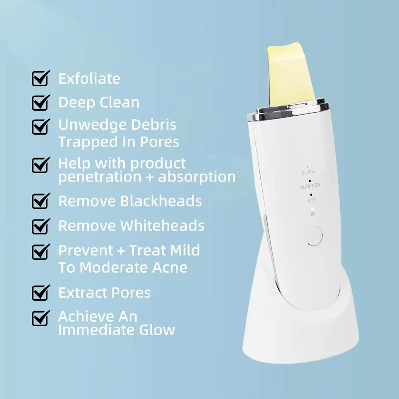Ultrasonic Skin Scrubber Face Spatula – Deep Cleansing Device Facial Cleansing Device PLUSH
