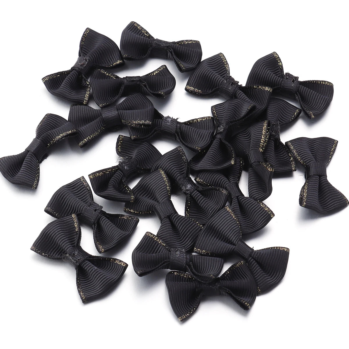 30pcs Satin Ribbon Bows 38x23mm – Colorful DIY Craft Decor Ribbon Bow Embellishments PLUSH Black