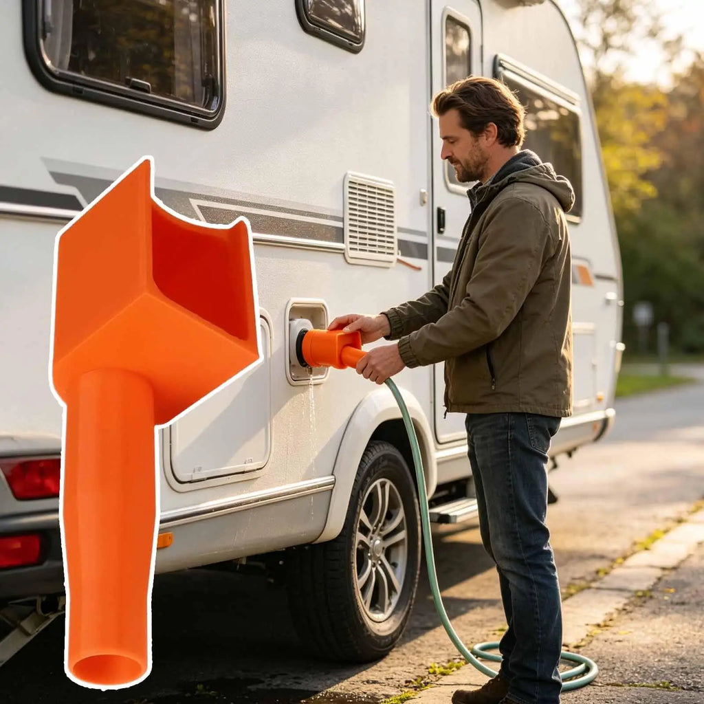 Portable RV Fresh Water Filling Funnel – Wide Mouth Spill-Free RV Water Funnel PLUSH