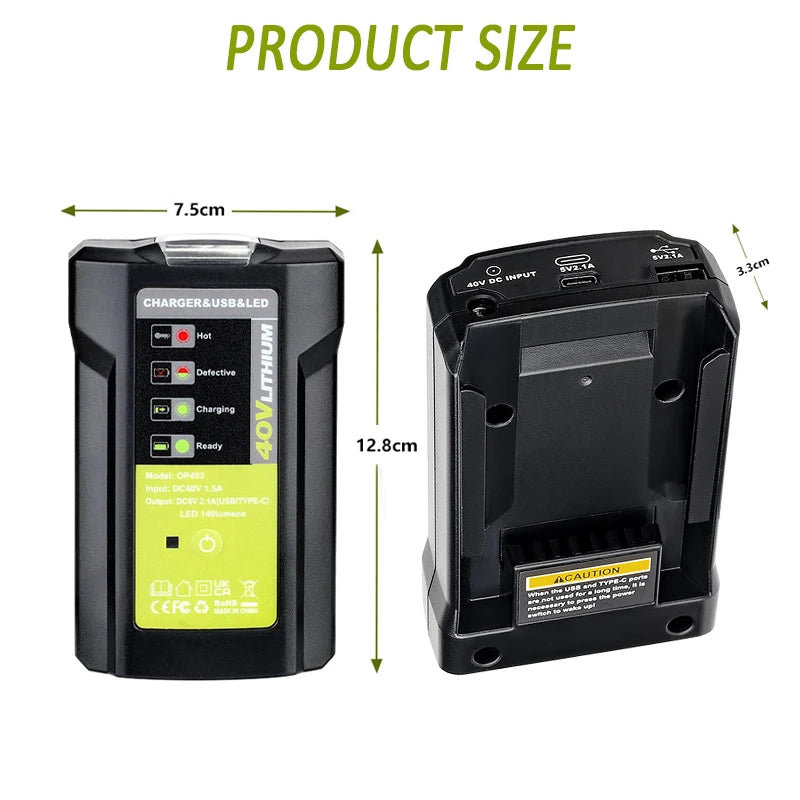 Ryobi 40V Battery USB-C Adapter with LED Work Light Battery Power Adapter PLUSH