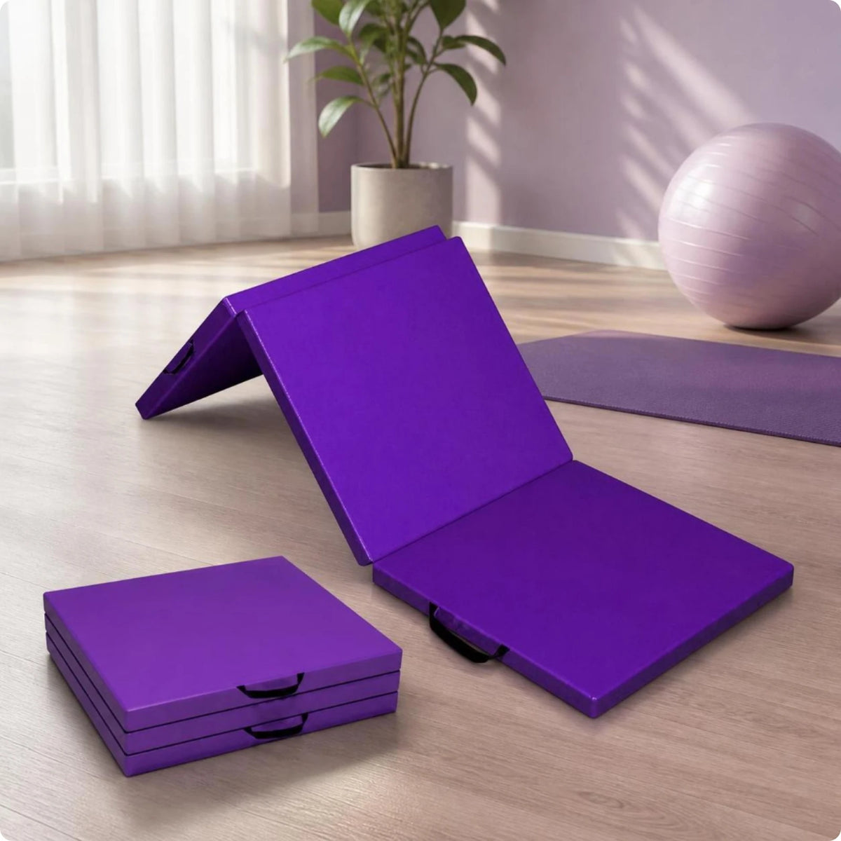 Tri-Fold Exercise Mat 5cm Thick with Handles | Folding Gym Mat Folding Exercise Mat PLUSH Tri-fold 180-60-5c H