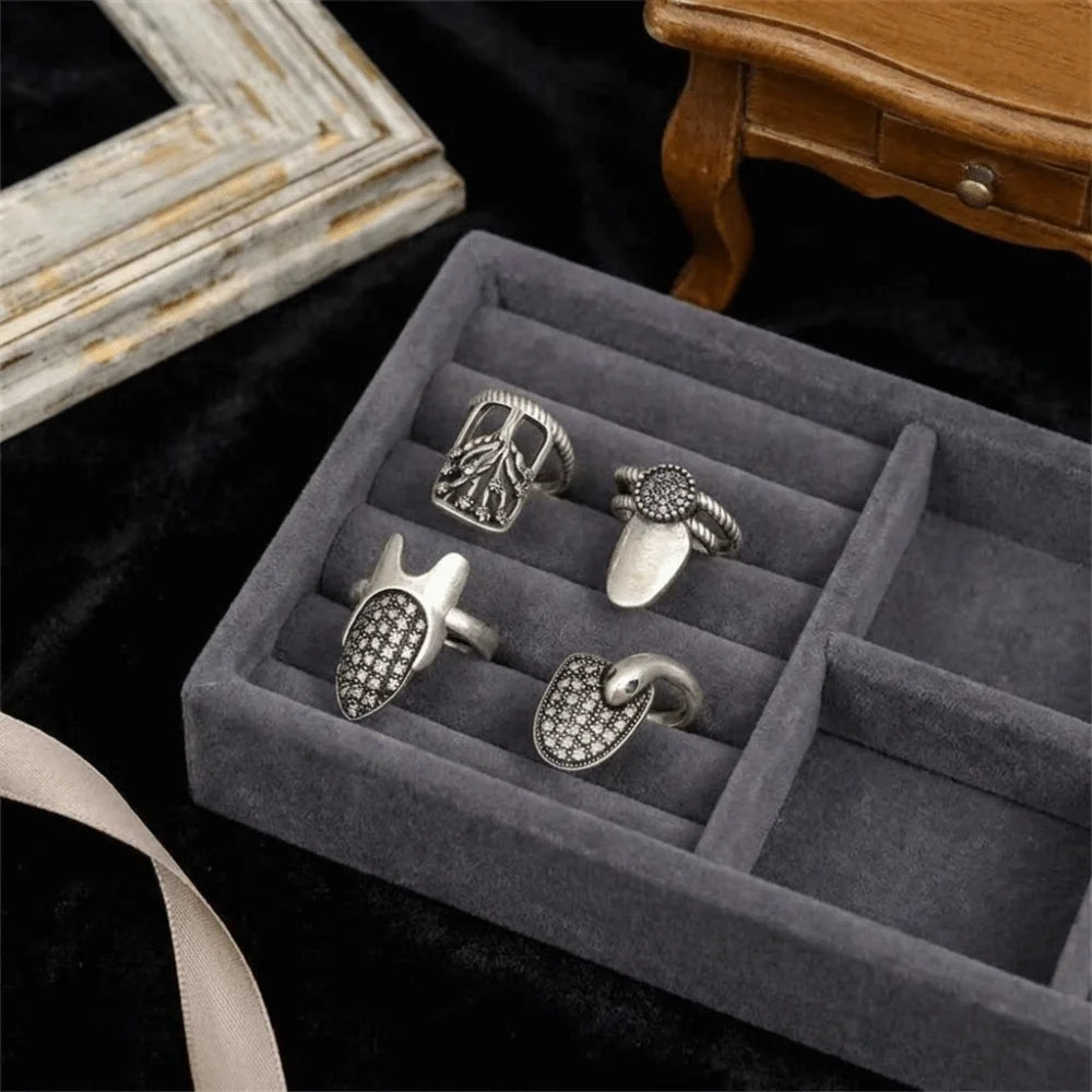 Gothic Nail Cover Ring Set – 4pcs Adjustable Silver Tone Nail Cover Rings PLUSH