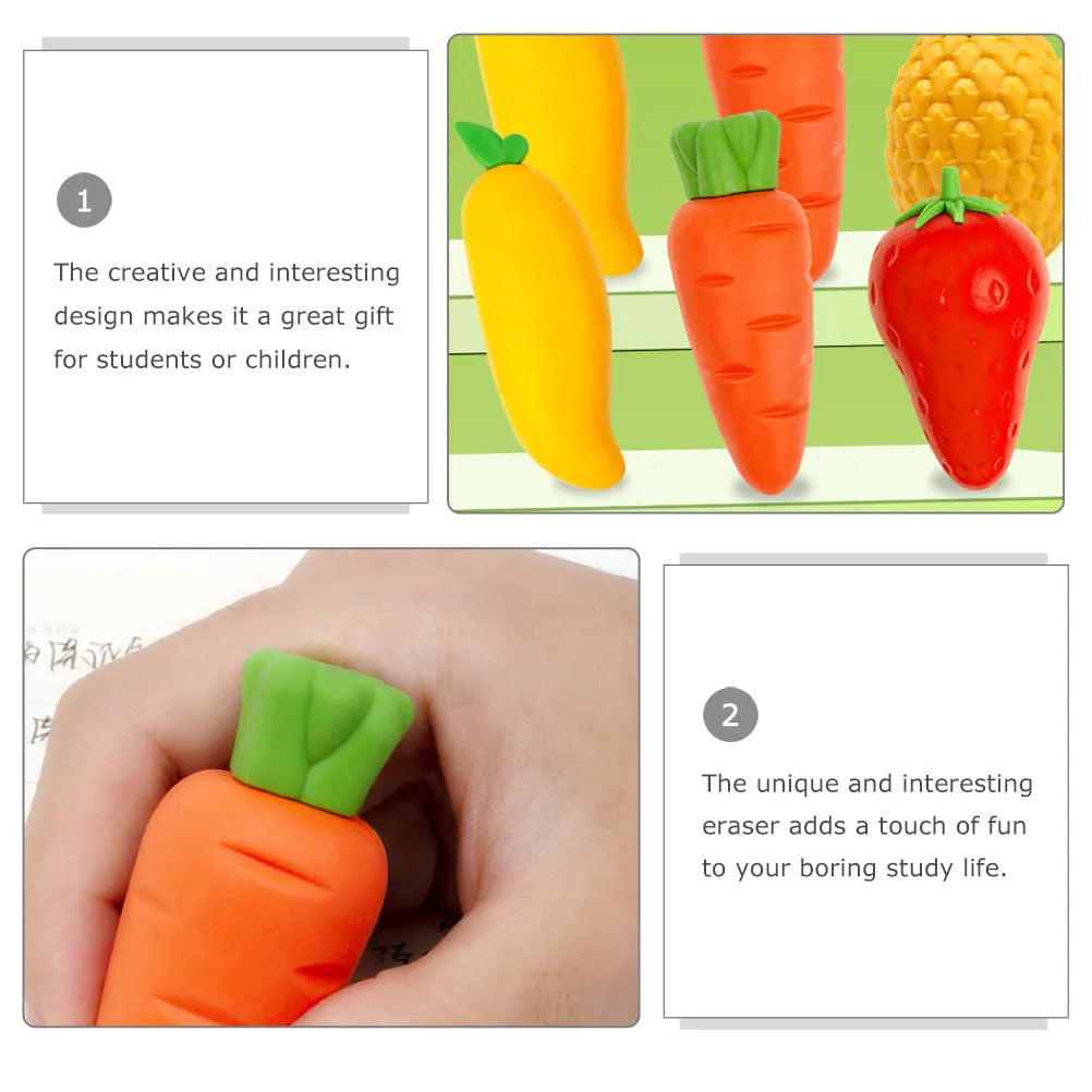 3pcs Kawaii Fruit Mini Erasers – Fun Kids School Supplies Novelty Pencil Erasers PLUSH