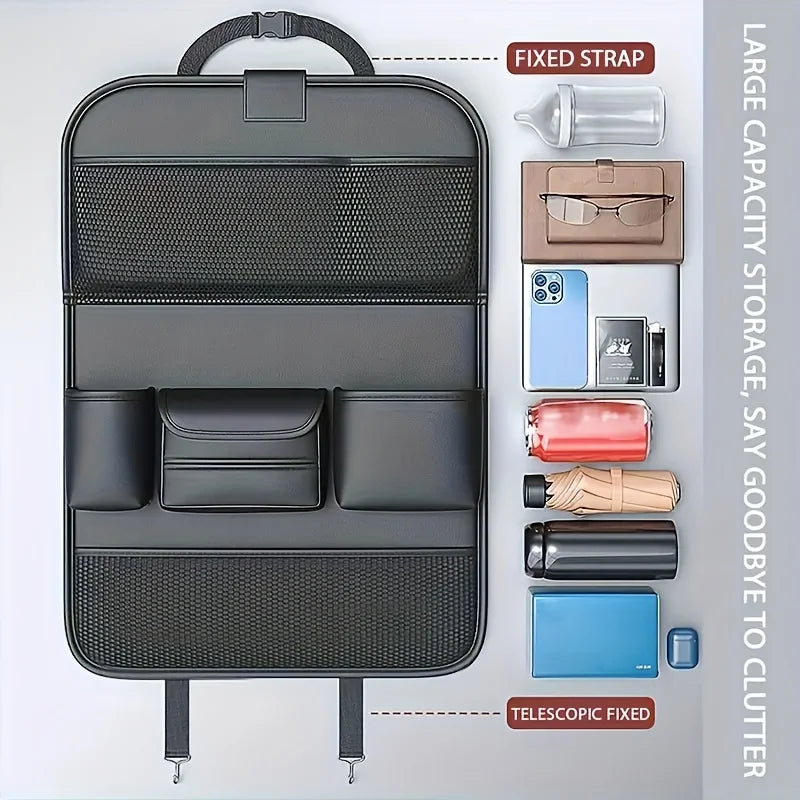Faux Leather Car Seat Back Organizer | Multi Compartment Car Seat Organizer PLUSH