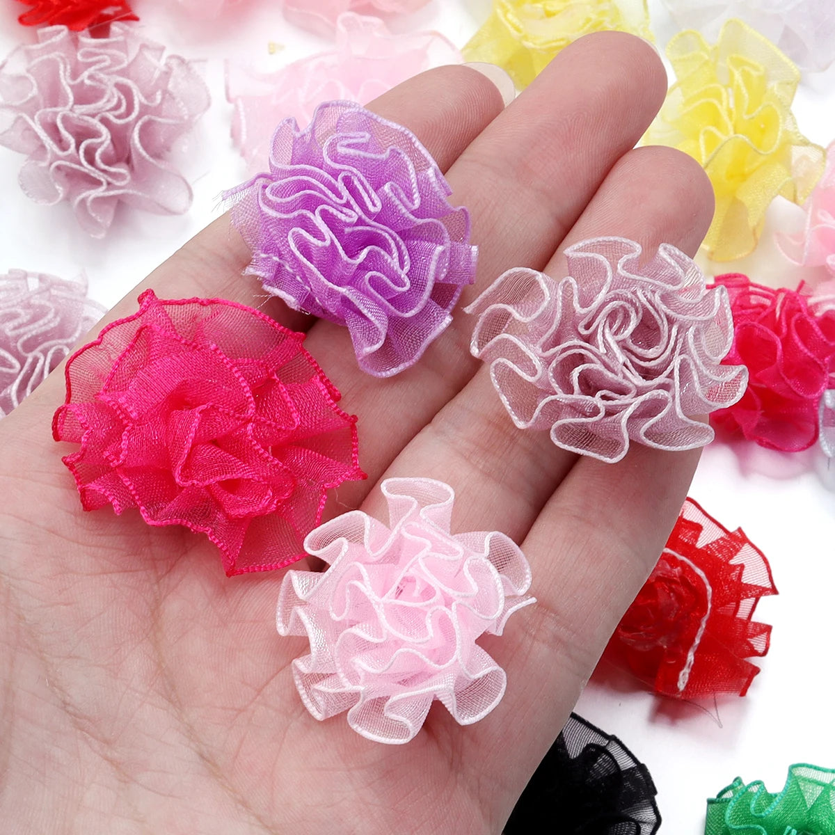30pcs 3.5cm Organza Carnation Flowers for DIY Hair & Crafts Fabric Flower Embellishments PLUSH