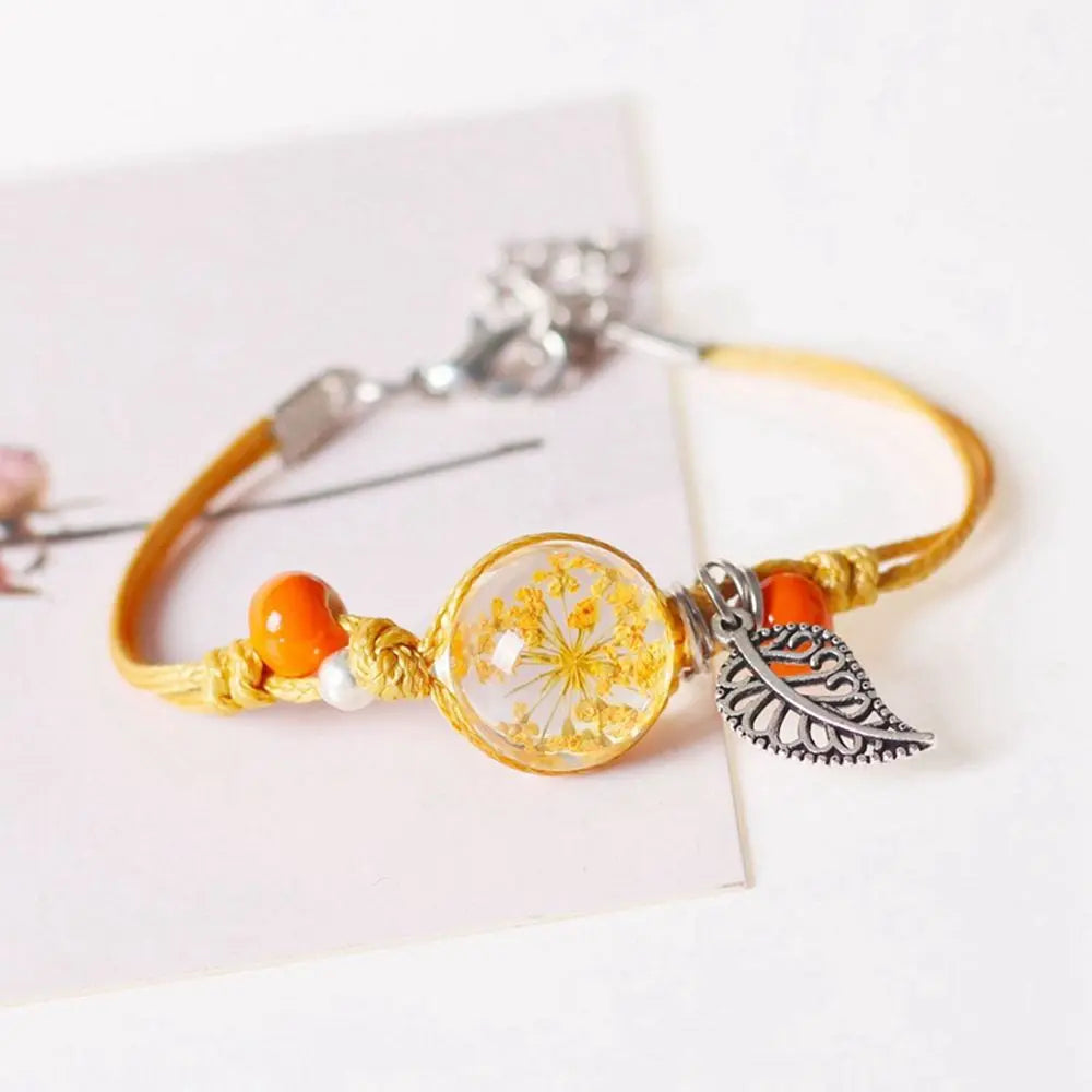 Dried Flower Braided Rope Bracelet – Women's Charm Bracelet Charm Bracelet PLUSH D
