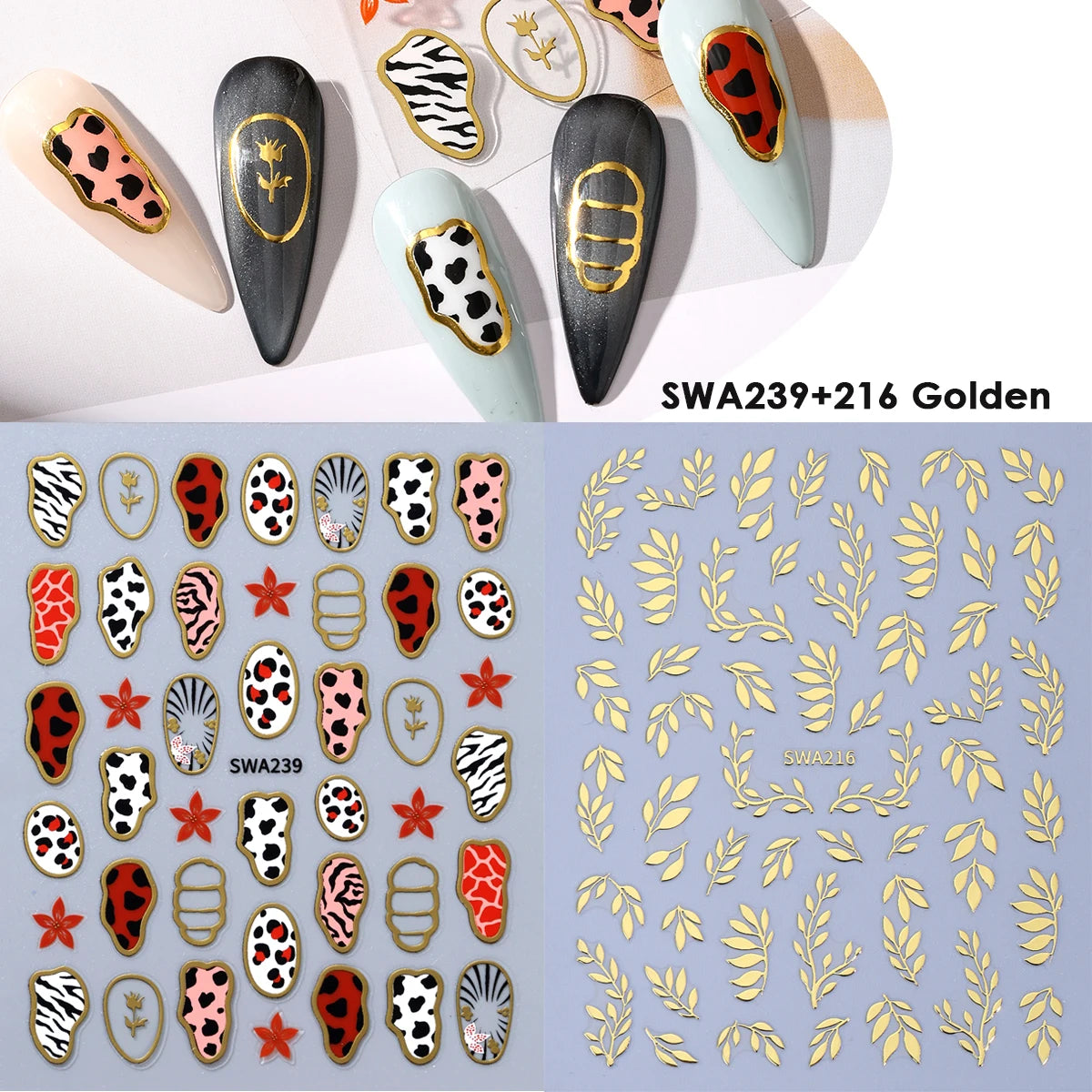 Gothic Dragon 3D Nail Decals – Dark Fantasy Bronzing Stickers 2pk Nail Art Stickers PLUSH SWA239 216 Gold