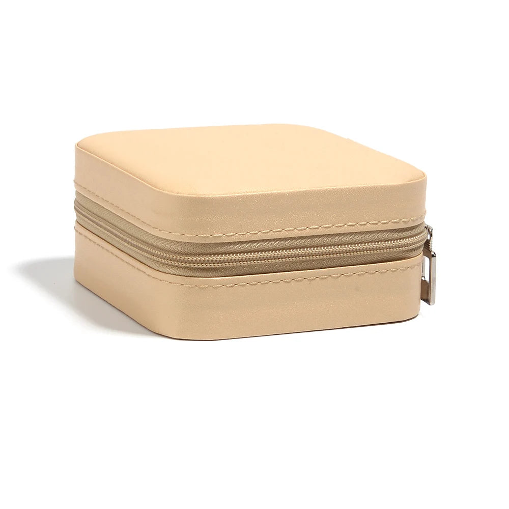 Square PU Leather Zipper Jewelry Box – Travel Organizer Pouch Jewelry Storage Box PLUSH gold 10x10mm