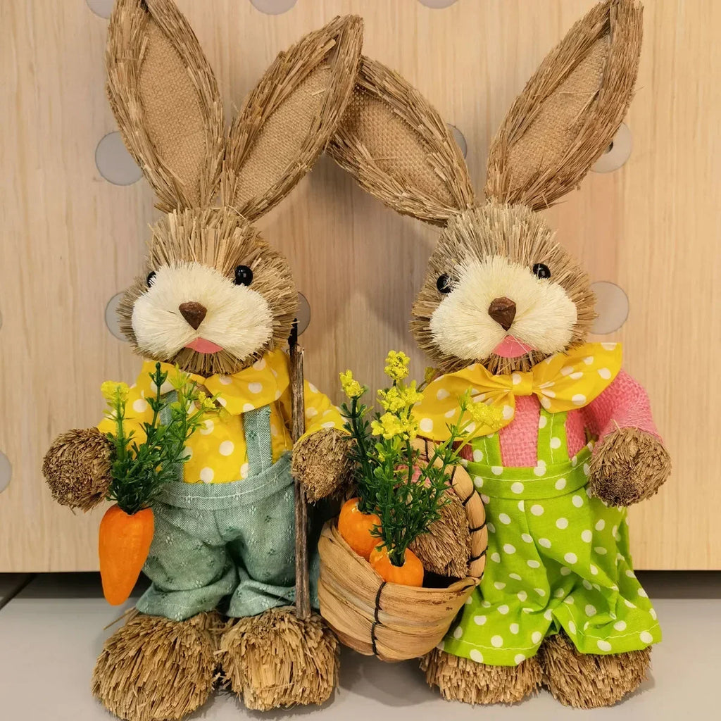 Straw Bunny Rabbit Ornaments – Easter Home Garden Decor | Buy 1 Get 1 Easter Bunny Ornament PLUSH