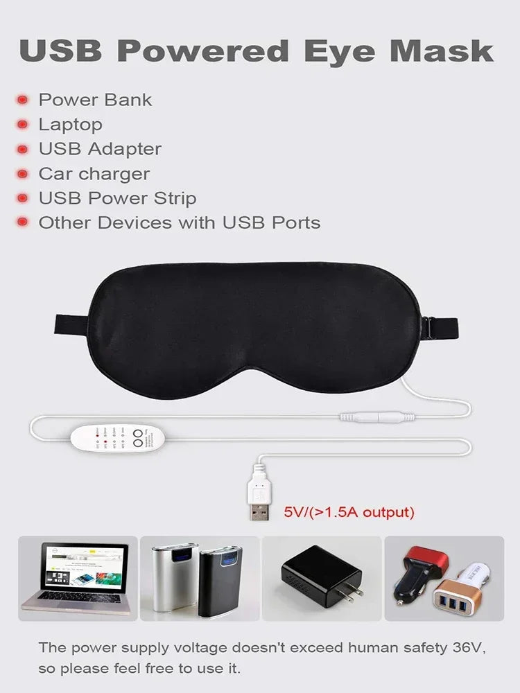 USB Heated Silk Eye Mask – Adjustable Warmth & Timer Control Heated Eye Mask PLUSH