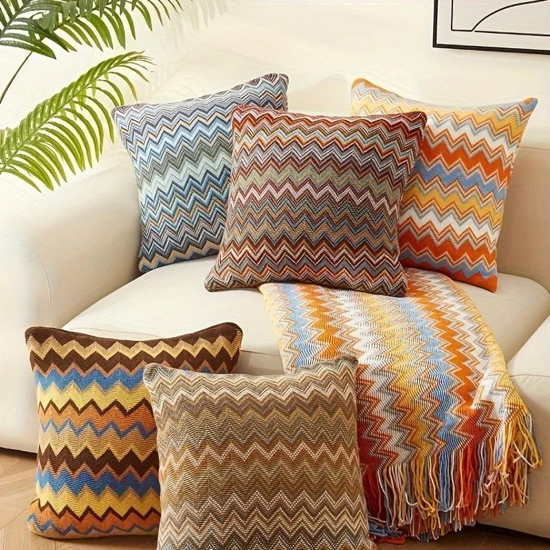 Bohemian Knit Pillow Cover 45x45cm – Striped Cushion Case Knit Pillow Cover PLUSH
