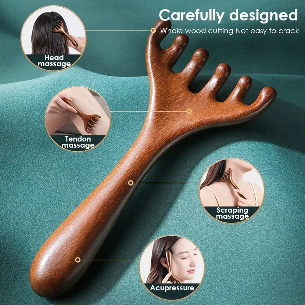 Natural Sandalwood Scalp Massager & Gua Sha Comb | Hair Care Scalp Massage Comb PLUSH