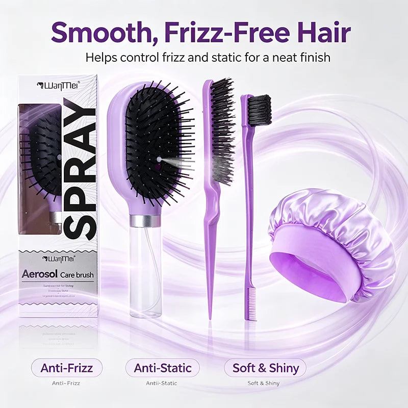 Spray Air Cushion Hair Brush Set – Detangling Comb & Satin Bonnet Hair Brush Set PLUSH