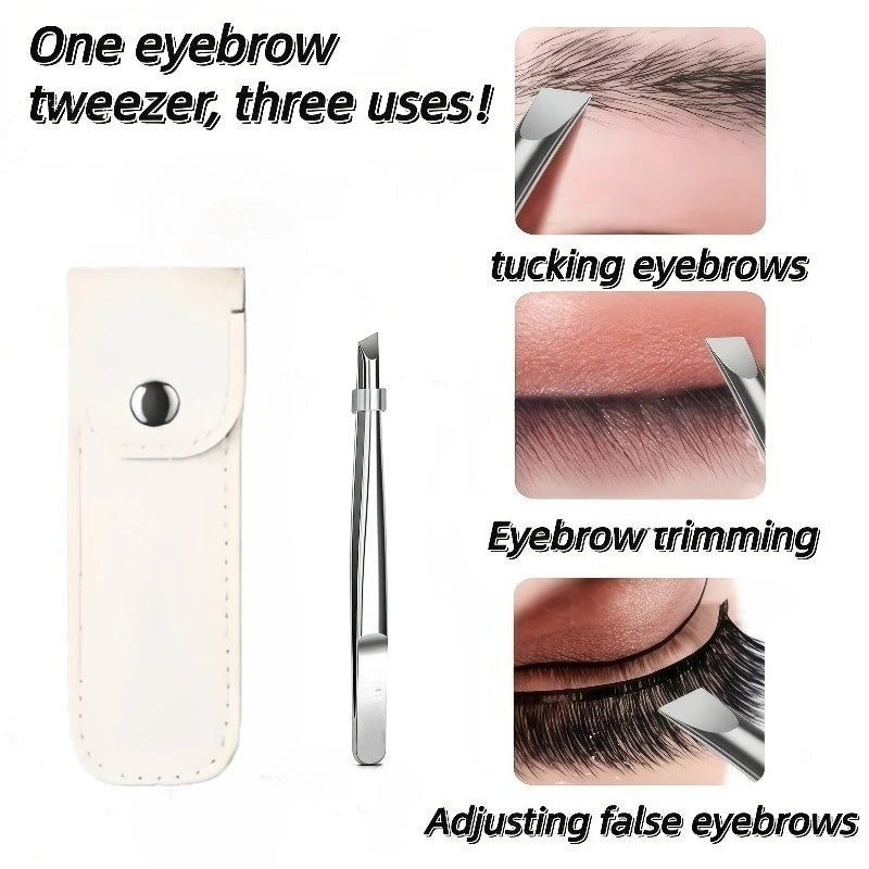 Ouriner Stainless Steel Slant Tweezers – Eyebrow & Beard Tool Eyebrow Tweezers PLUSH