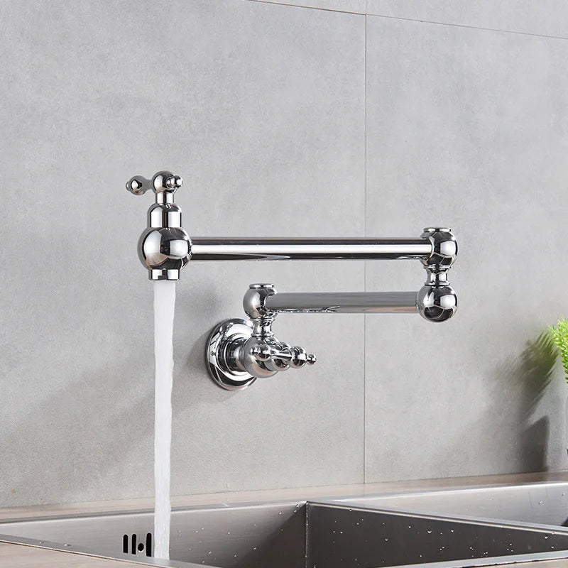Wall Mount Brass Kitchen Faucet Chrome 360° Swivel | ELLEN Kitchen Faucet PLUSH Chrome