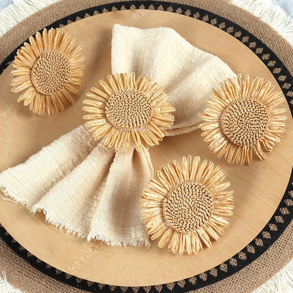 Raffia Sunflower Napkin Rings – Party & Banquet Table Decor Napkin Rings PLUSH