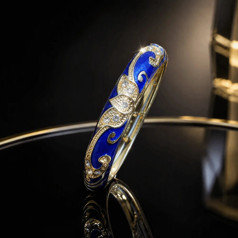 Cloisonné Crown Bangle – Vintage Bohemian Gold-Tone Bracelet Enamel Bangle Bracelet PLUSH