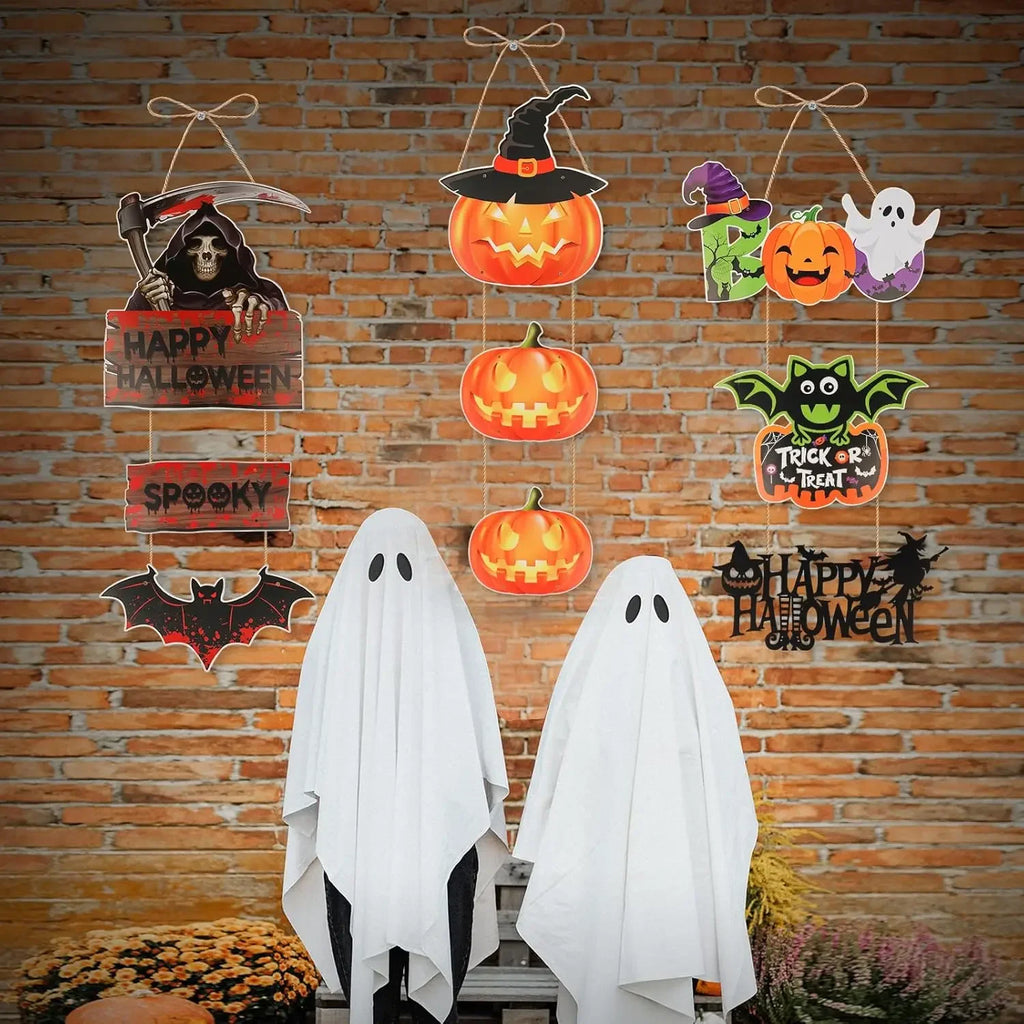 Halloween Door Hanger Decorations – Bats, Skeleton & Pumpkin Halloween Wall Decor PLUSH