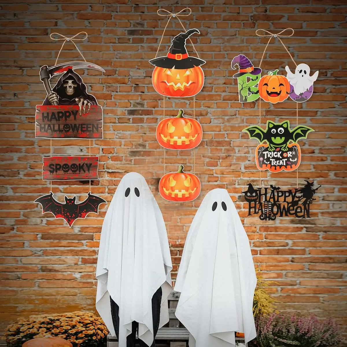 Halloween Door Hanger Decorations – Bats, Skeleton & Pumpkin Halloween Wall Decor PLUSH