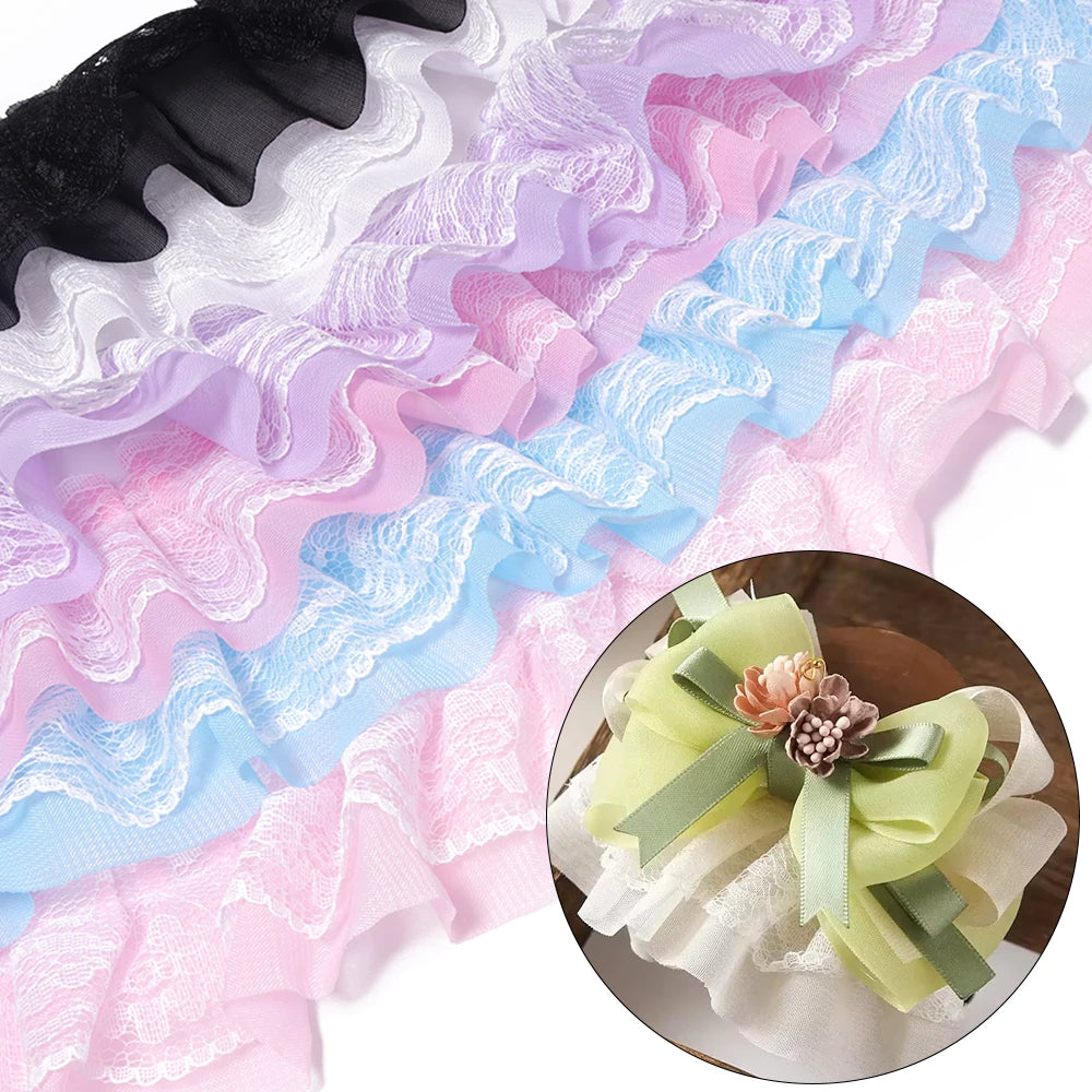 2 Yards 5cm Double Layer Chiffon Lace Ruffled Trim | DIY Sewing Lace Ruffled Trim PLUSH