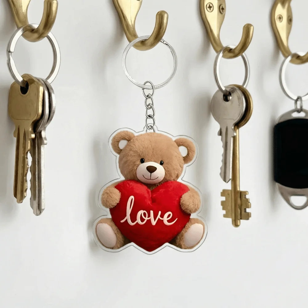 Cute Bear Acrylic Keychain | 2D Heart Bear Bag Charm Pendant Novelty Keychain Charm PLUSH