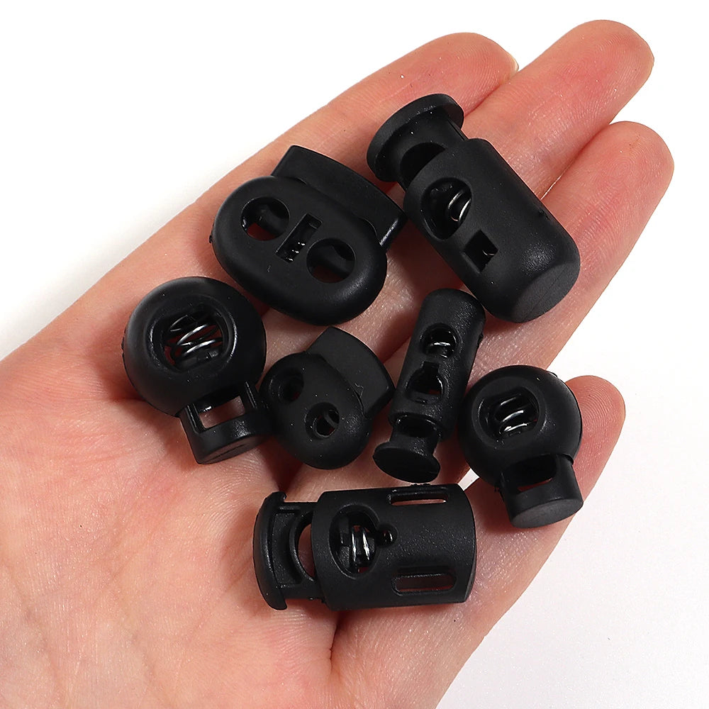 Black Plastic Cord Lock Spring Stoppers 30–50pcs | Multi Size Cord Lock Stoppers PLUSH