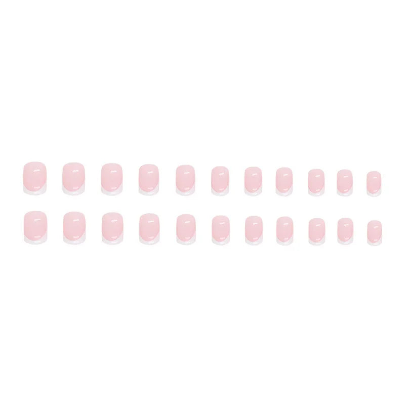 24pcs Pink Short Square Press On Nails | Y2K French Tips Press-On Nails PLUSH